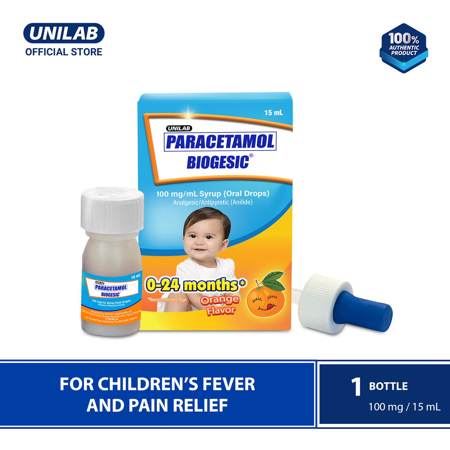 Biogesic for Kids 100mg Orange Drops 15ml (for Babies Fever and Pain