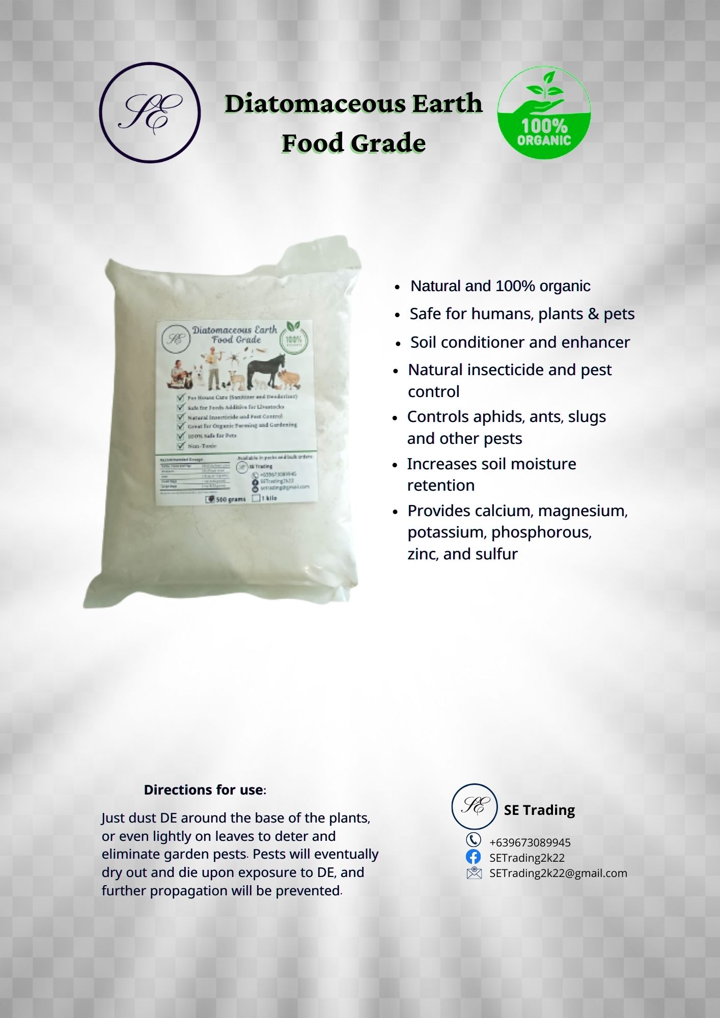 Diatomaceous Earth Powder (Food Grade) 100 Organic Chemical Free