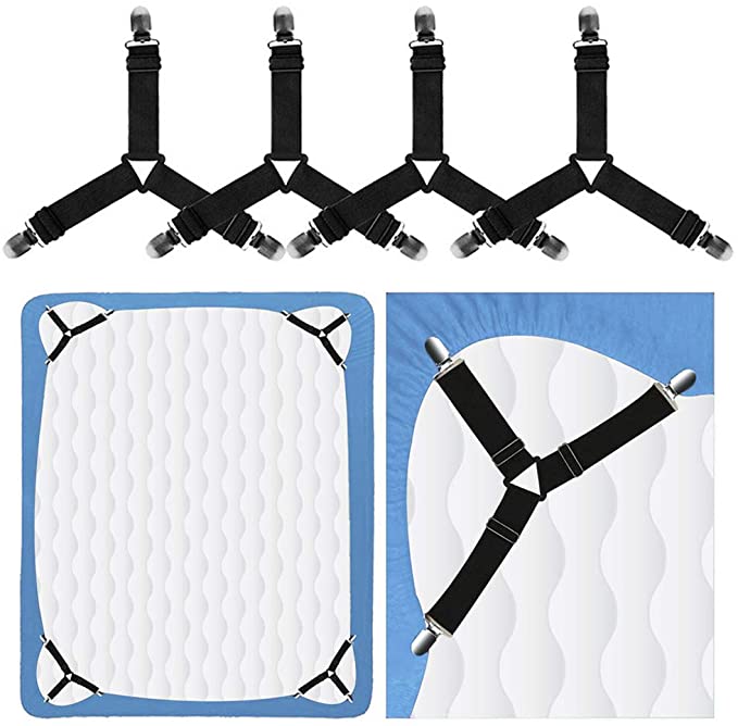 4pcs/set Adjustable Length Bed Sheet Clips Metal Gripper Fastener