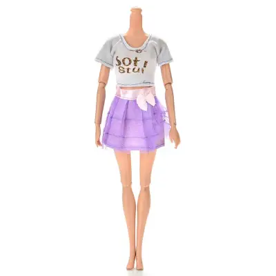 2 Pcs/set Fashion White T Shirt Purple Dress for 11 Barbies Doll