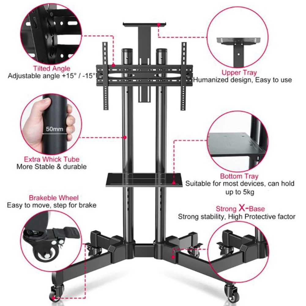 🔝original+24hours Delivery 360 ° Rotating Universal Lcd Tv Mobile Stand 