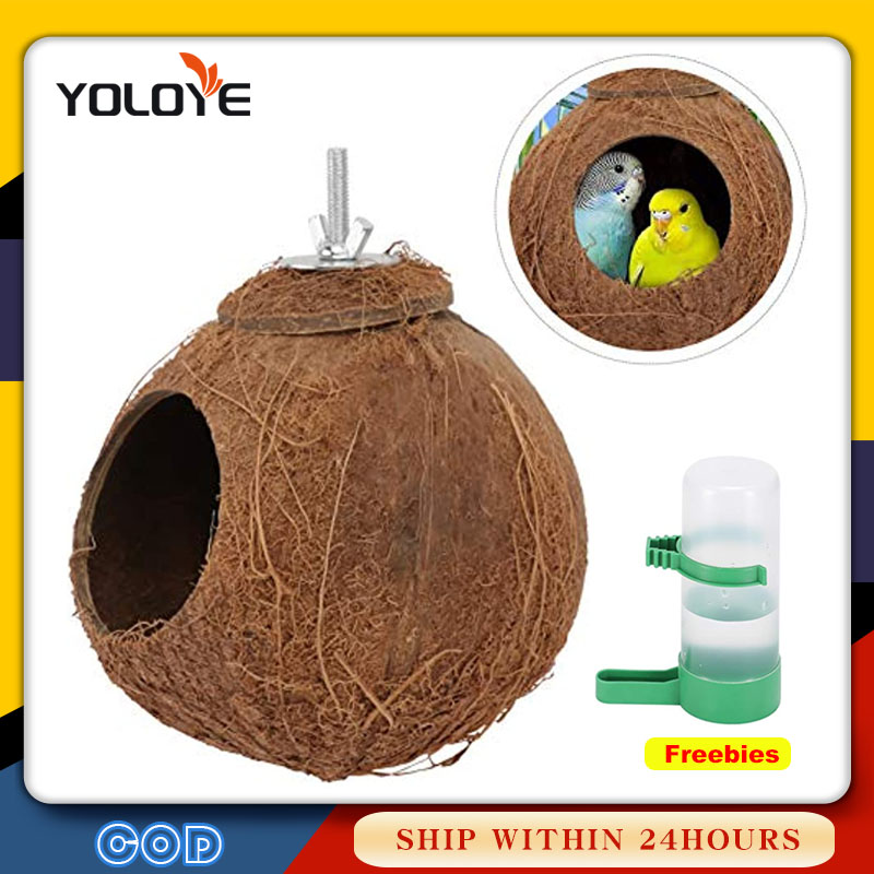 thumbnail image 2 of Natural Coconut Bird Nest 2-Pack - Hanging Hideaway For Parakeets Lovebirds Small Birds 2 of 12