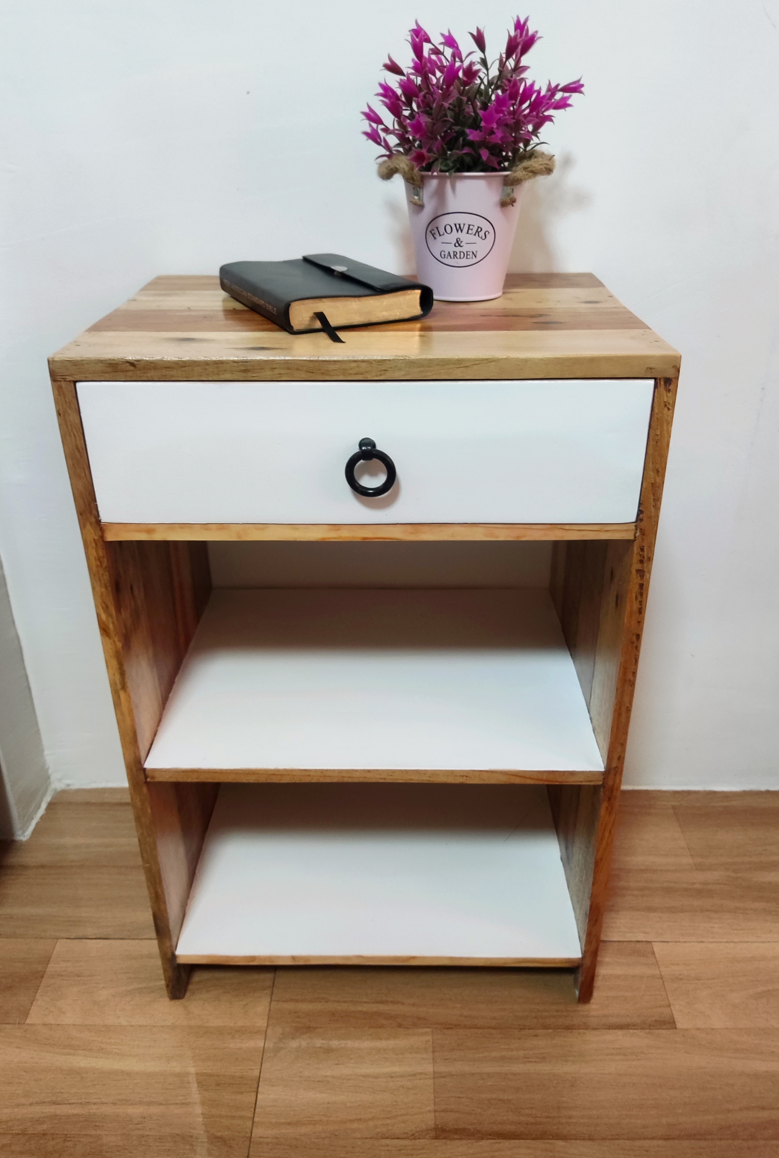 Huhote Night Stand With Drawer & Open Shelf - Mid Century Modern Bedside Table With Solid Wood Legs For Small Spaces (Pink) - View #2