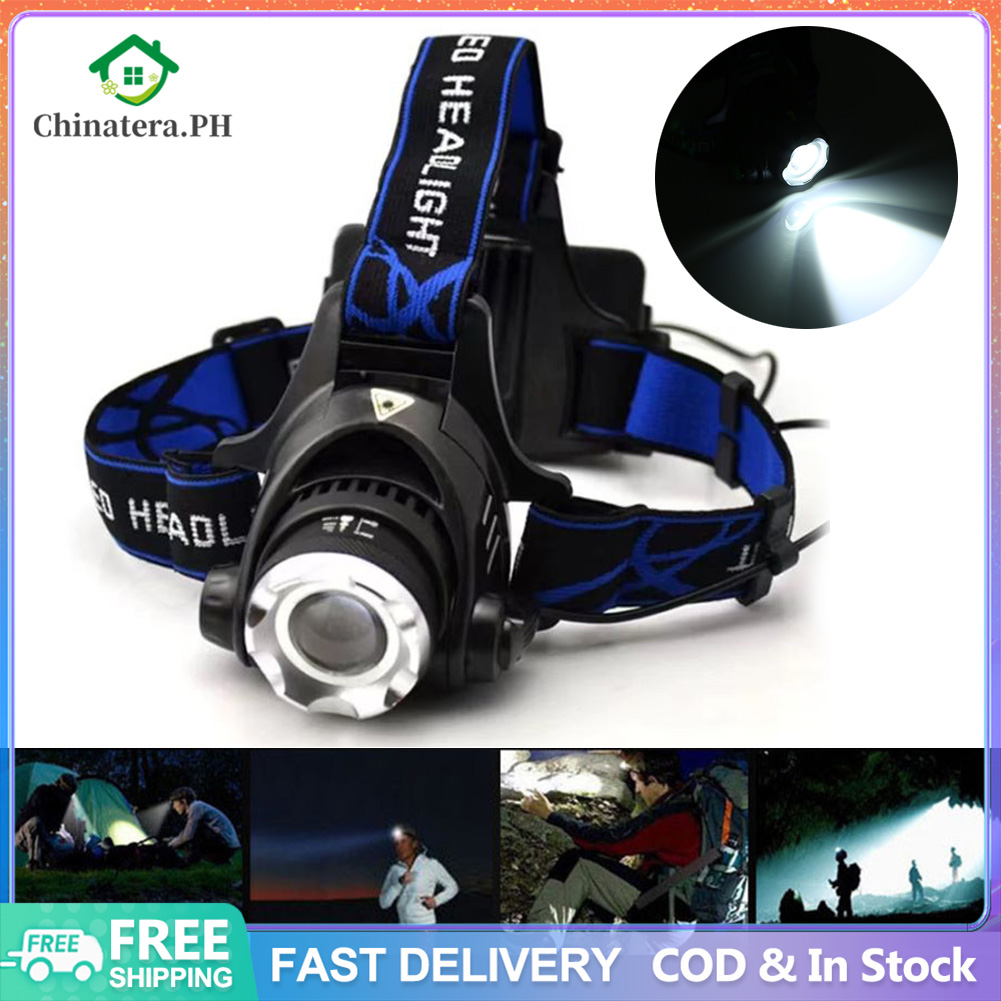 T6 Zoom Waterproof Headlamp Fishing Miner Head Torch Chargeable Headlight