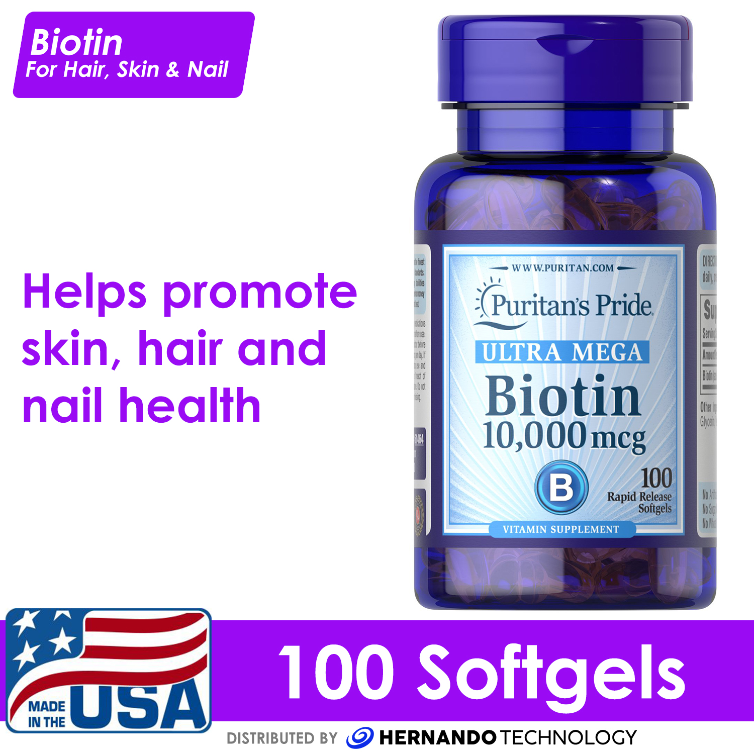 Puritans Pride Ultra mega Biotin 10,000 mcg - Soft gels 100 Count, Good for  hair growth, hair loss treatment, strong hair and nails | Lazada PH
