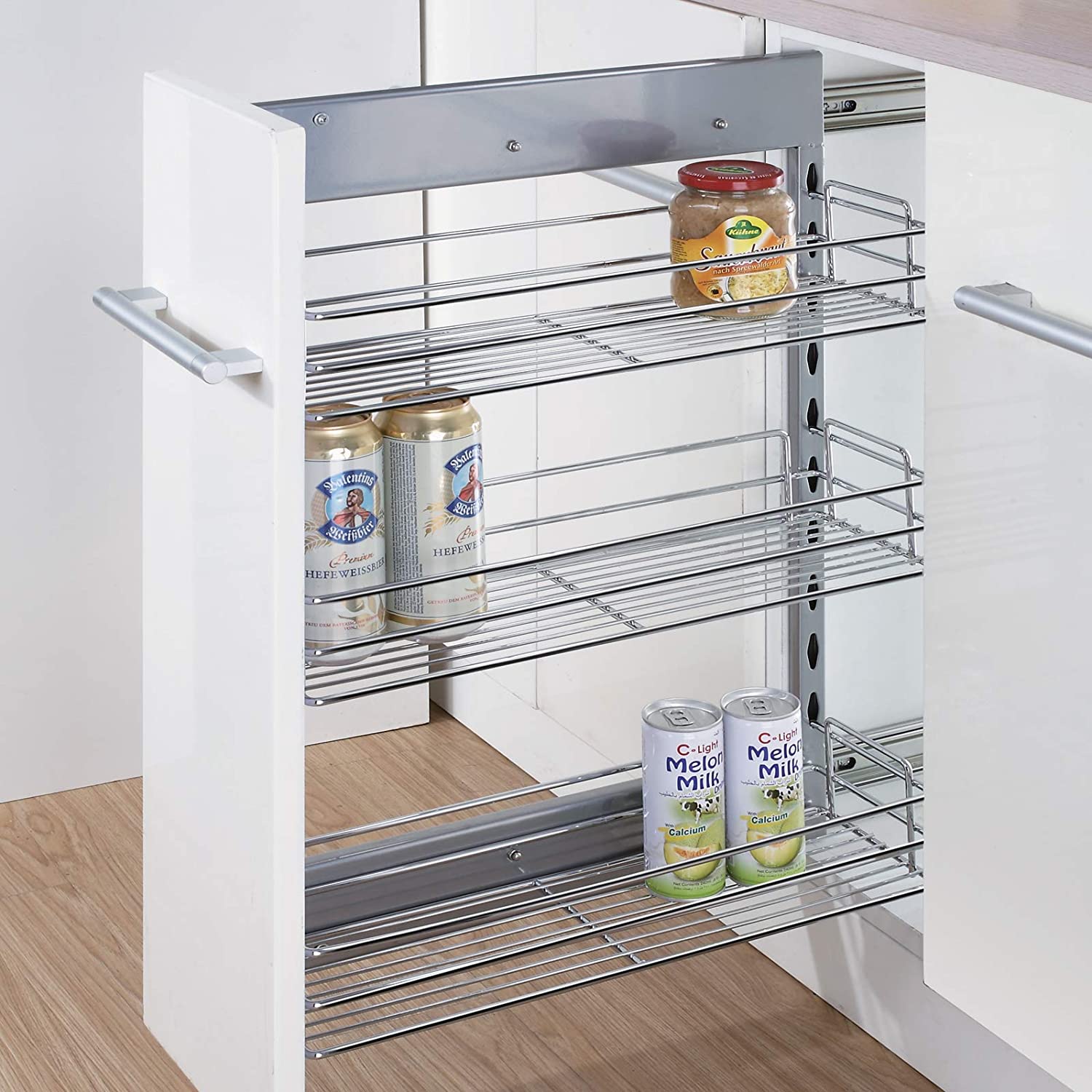 3 layer Stainless Pull out Condiments rack with adjustable frame ...
