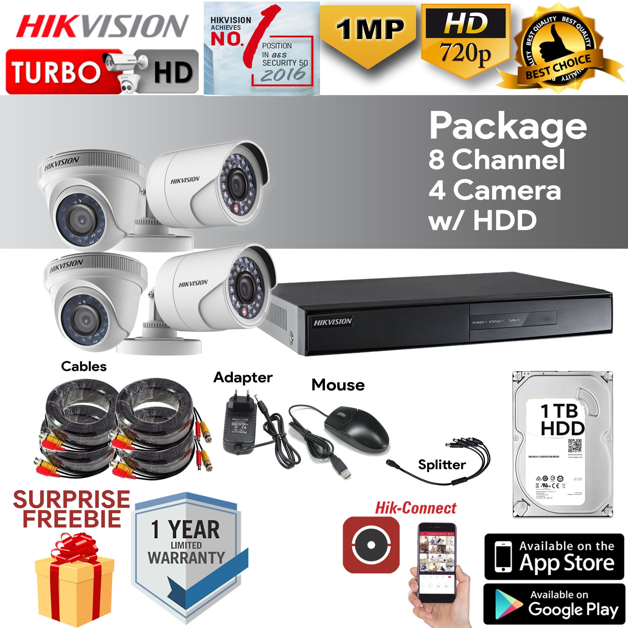 Kit de 4 caméras de surveillance, HIKVISION Turbo HD DVR, 720p, 1MP, 500Gb  HDD, 4.0 CCTV