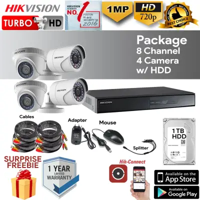 HIKVISION TURBO HD 8 CHANNEL 4 cameras 1MP(720P) 1TB Hard Disk Drive CCTV PACKAGE