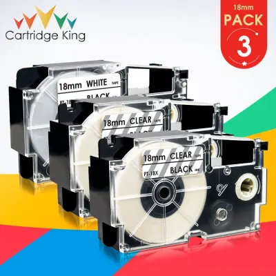 3PK Label Tape XR-18WE XR-18X 18mm Width Black on White Printer Ribbon for Casio KL-170PLUS KL-G2 KL-120 CW-L300 KL-430 KL-C500
