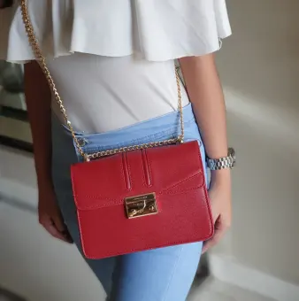 charles and keith red sling bag