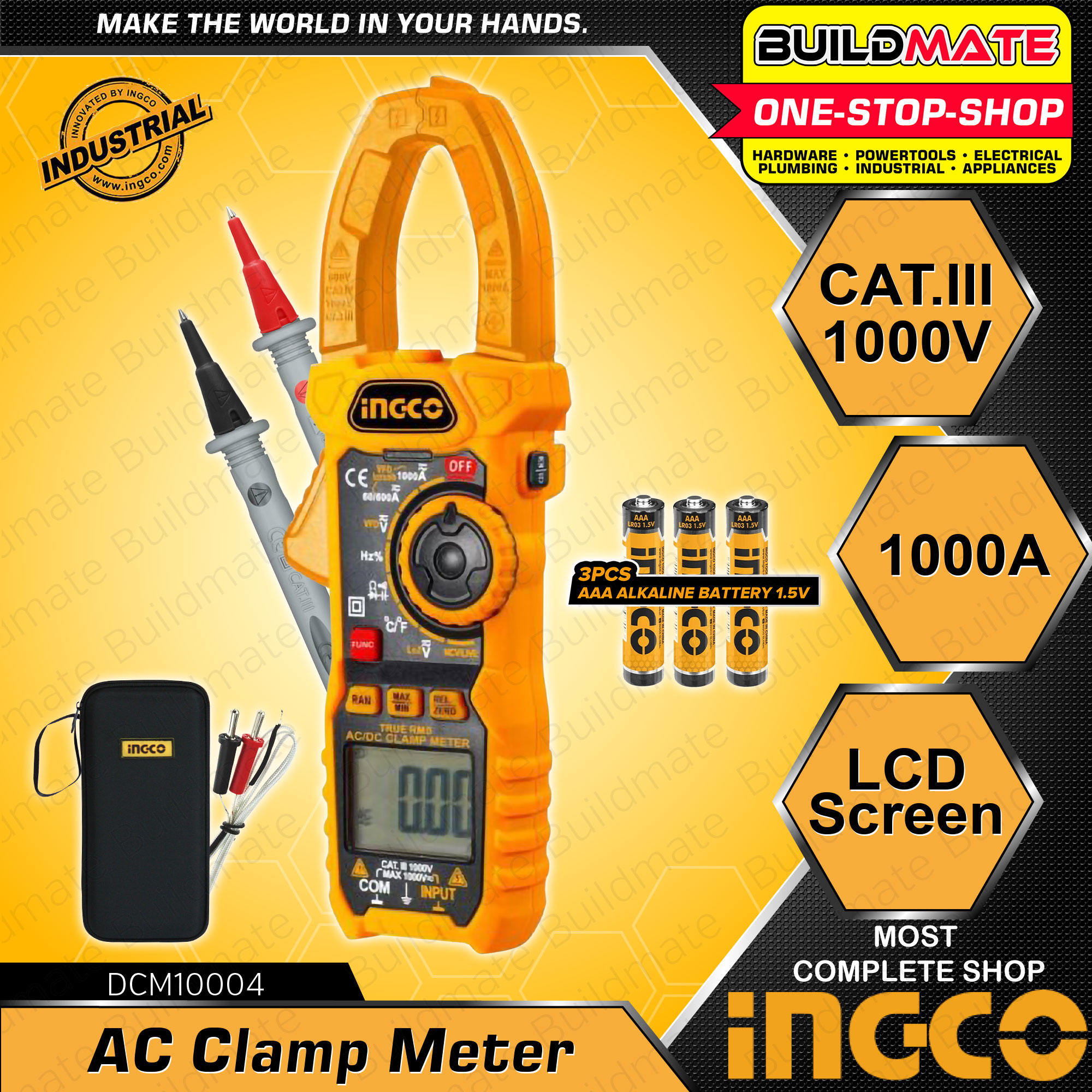 Ingco Digital Ac Clamp Meter 1000amp 6000c Ac Current Acdc Voltage