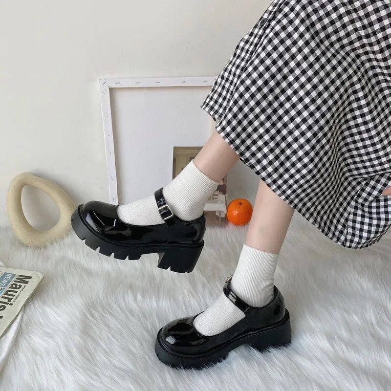 Hepburn Mary Janes Women's Shoes Thick Bottom British Style Leather JK Uniform Shoes School