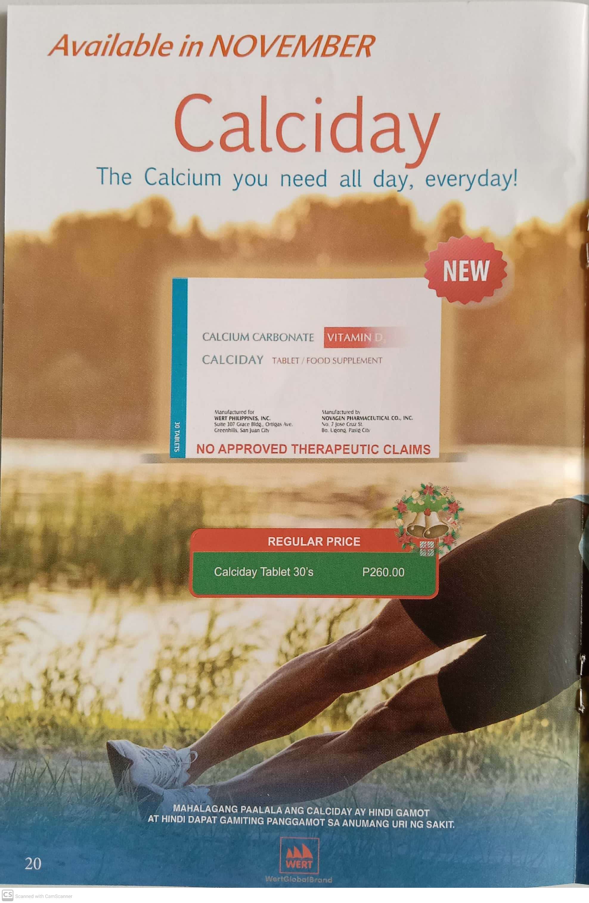 CALCIDAY (Calcium Carbonate Vitamin D3) 30 tablets Lazada PH