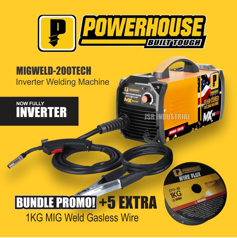 POWERHOUSE MIGWELD200TECH Inverter Gasless MIG Welding Machine with