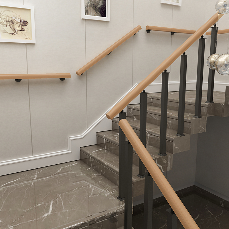 Solid wood staircase handrail modern rotating guardrail indoor wrought ...