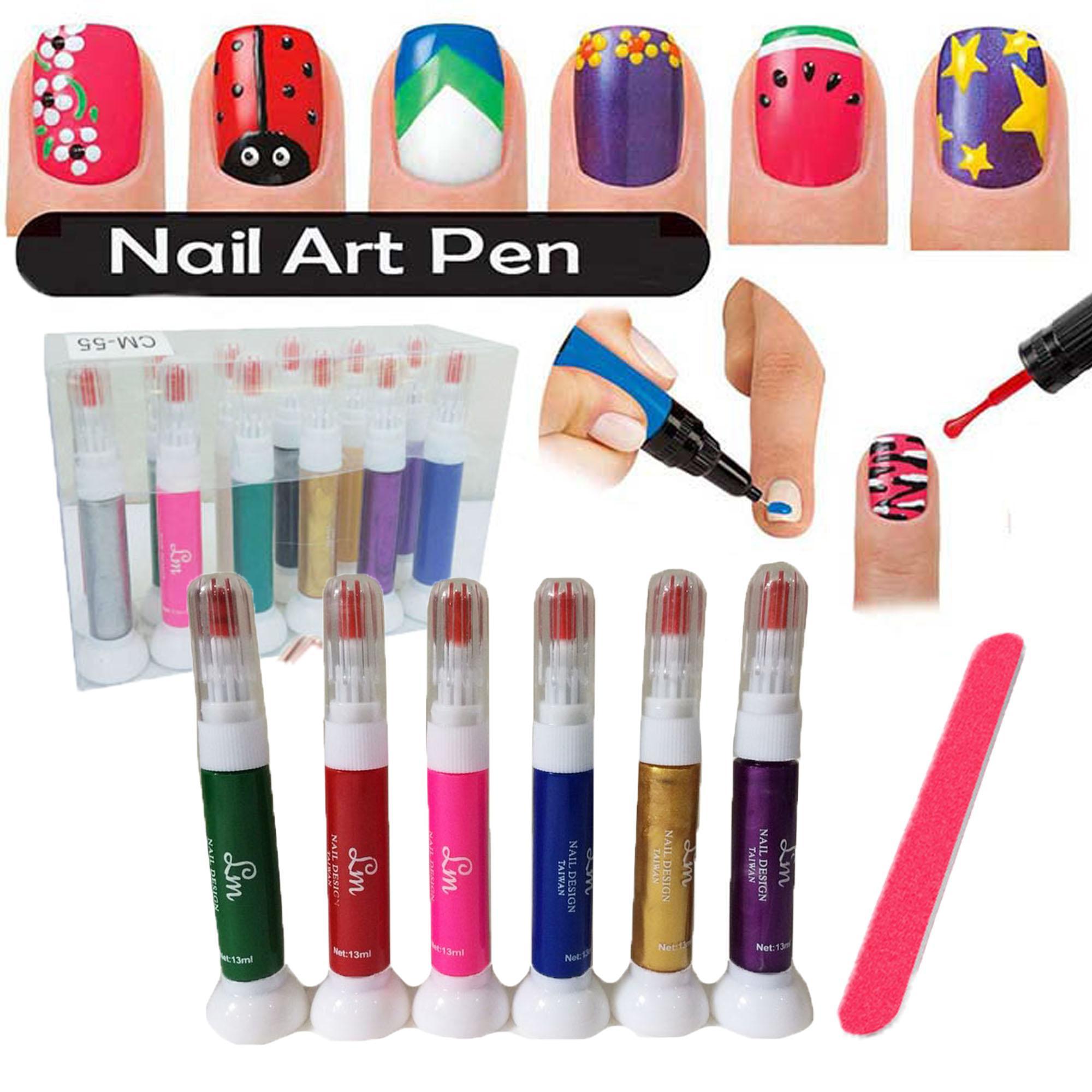 6 Colors 2-in-1 Brush and Art Pen Set Nail Art Pen for 3D Nail Art DIY  Decoration Nail Polish Pen Set FREE Nail File 227g | Lazada PH
