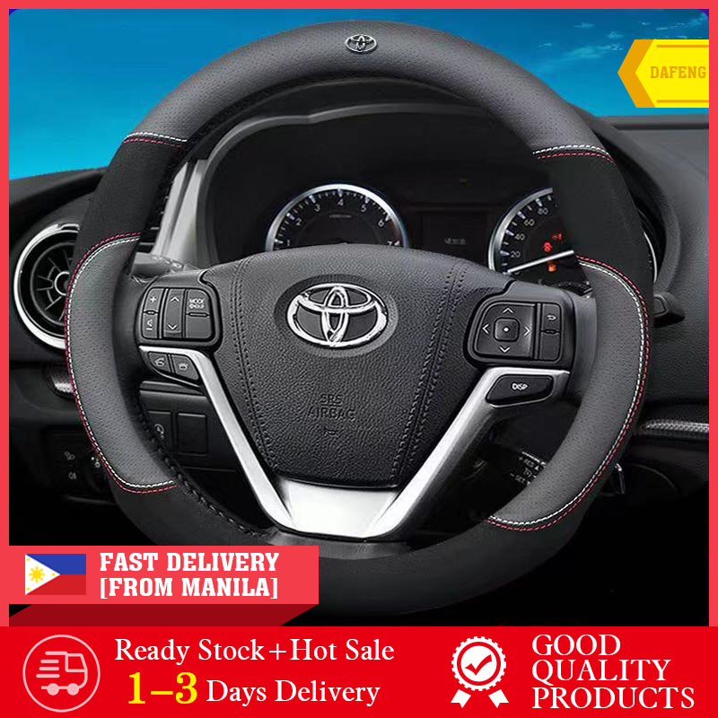 Toyota Leather Car Steering Wheel Cover (Black) Logo Accessories 38cm