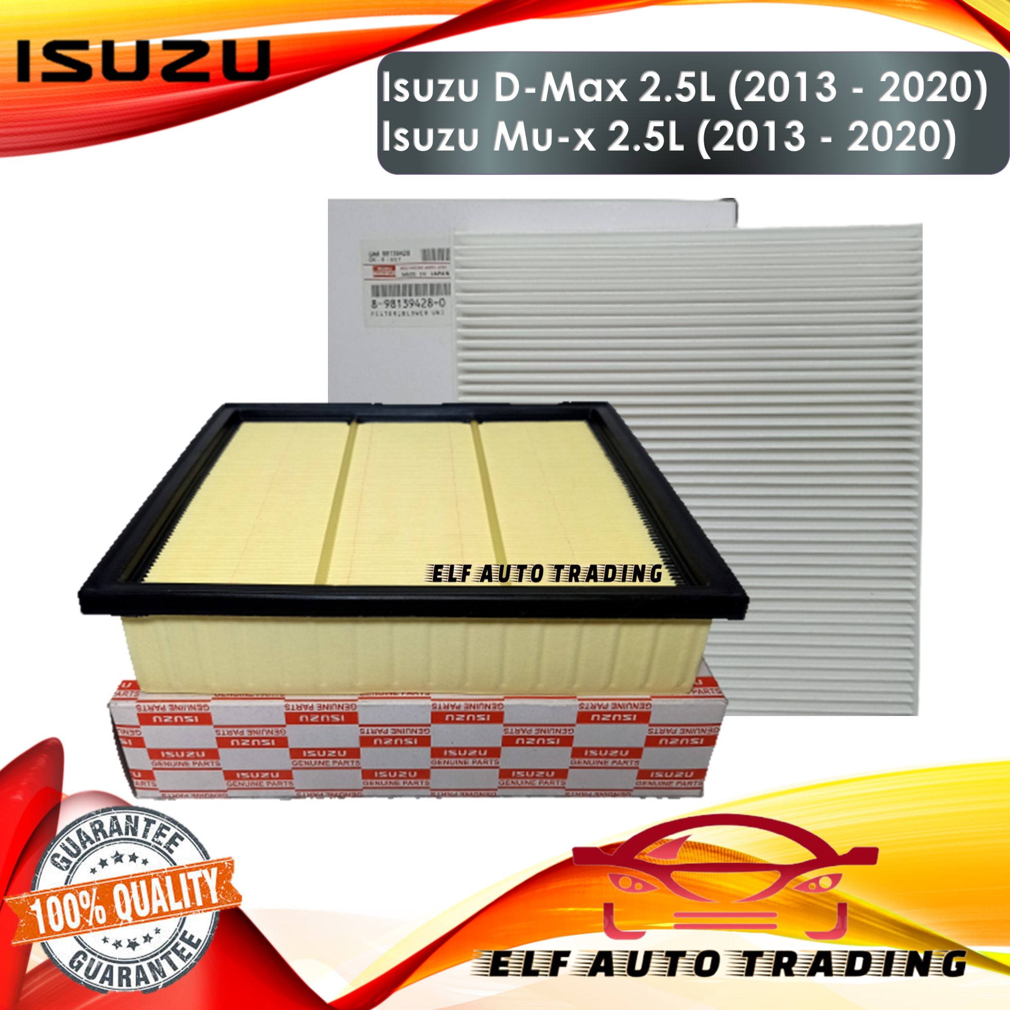 Combo Engine Air Filter and Cabin Filter for Isuzu DMax 2.5L / MUx 2