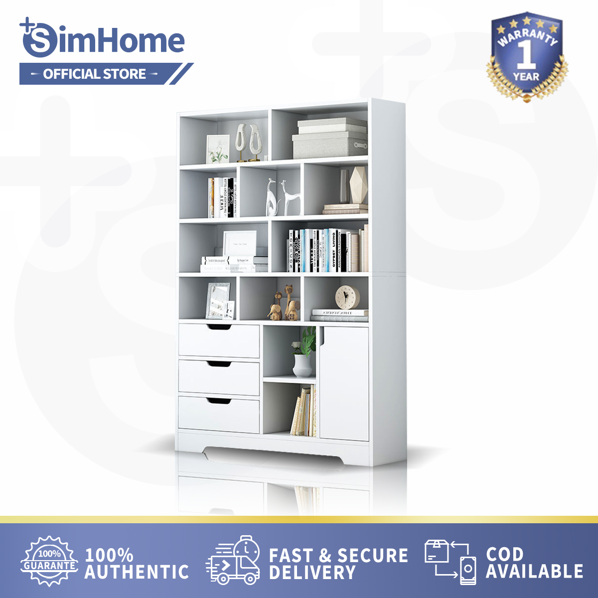 SimHome Floor Shelf Living Room Bedroom Bookcase With Partition