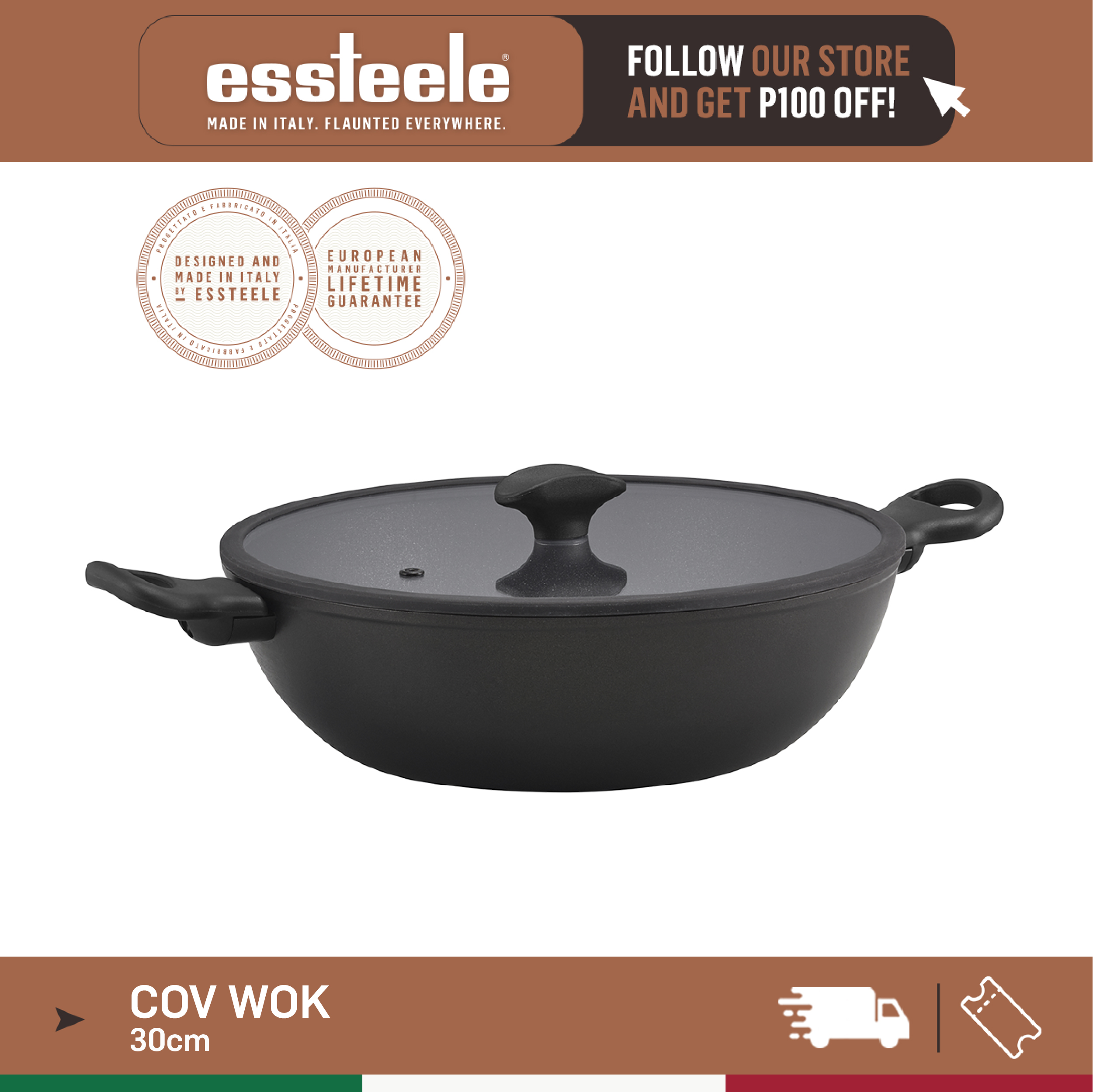 Essteele Covered Wok 30CM Double Induction Tech, Diamond Hard Surface