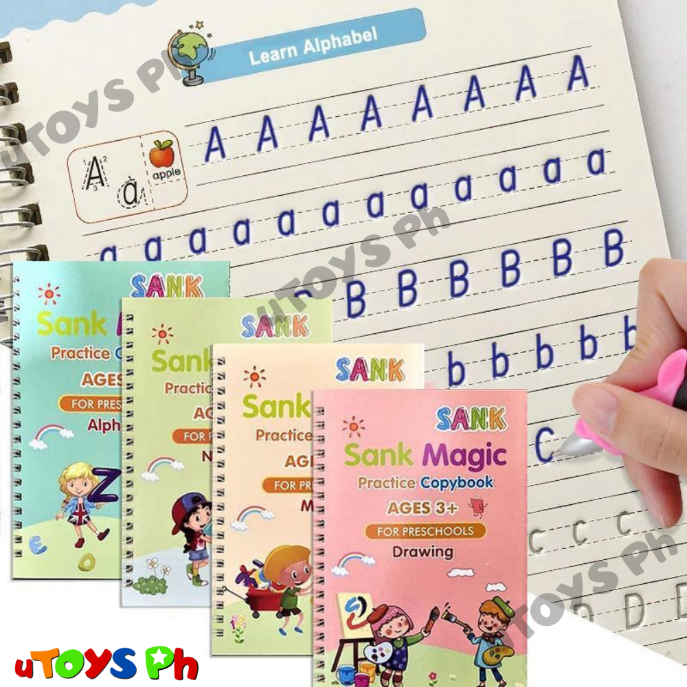 Number Math Drawing Book with Pen 4 Packs Sank Magic Practice Copybook for Kids Reusable Writing Practice Workbook-Alphabet Drawing 