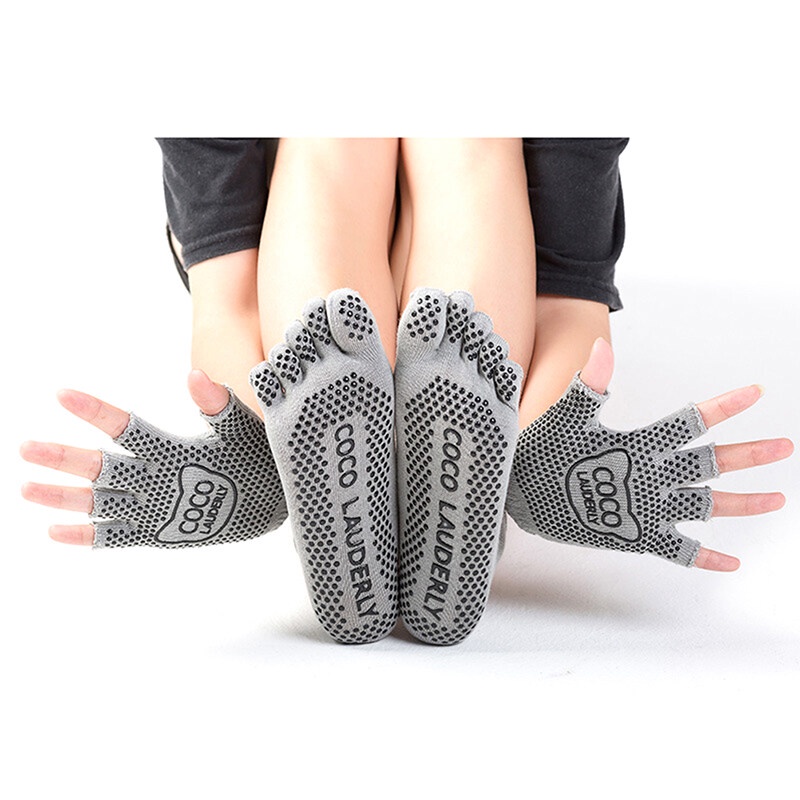 2PC Pair/Set Yoga Toe Socks Gloves Set Women Pure Cotton Sweat Absorbing Yoga  Sports Socks and Gloves, yoga socks non slip for women and men with anti  slip grips fitness