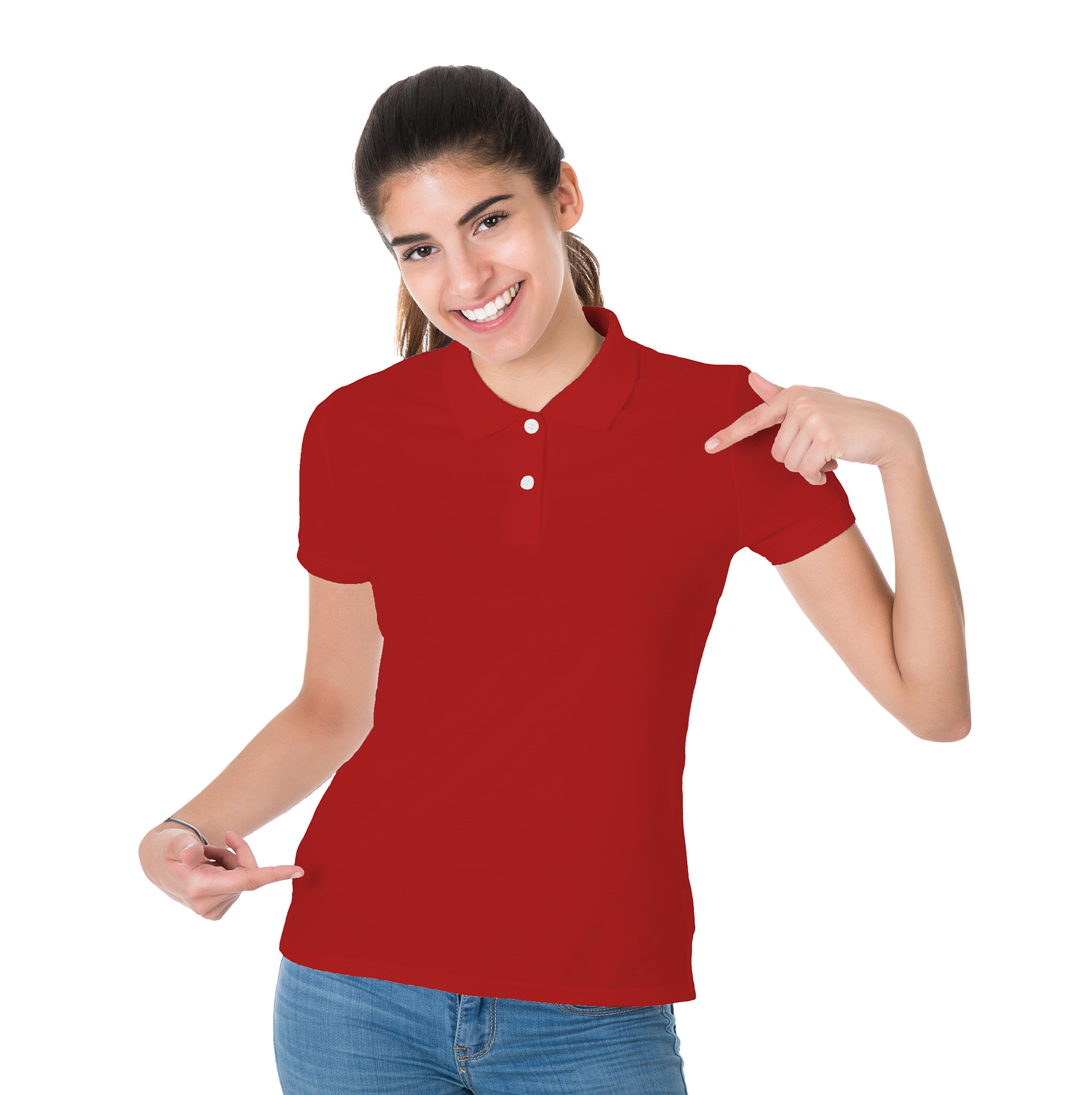 Cubic Ladies Basic Pique Red Plain Polo 