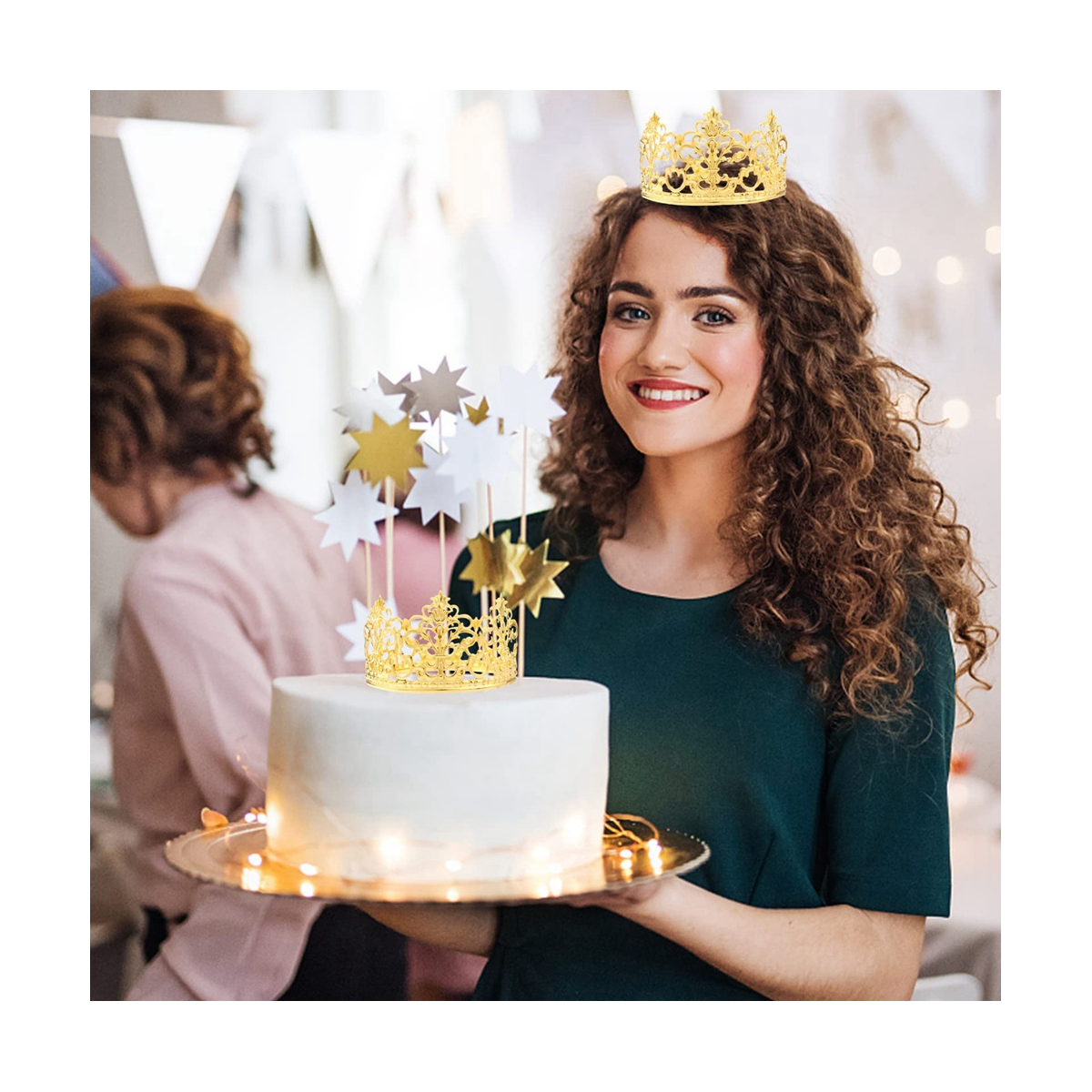 6Pcs Gold Mini Crown Cake Topper Prince Princess Small Tiara Cupcake