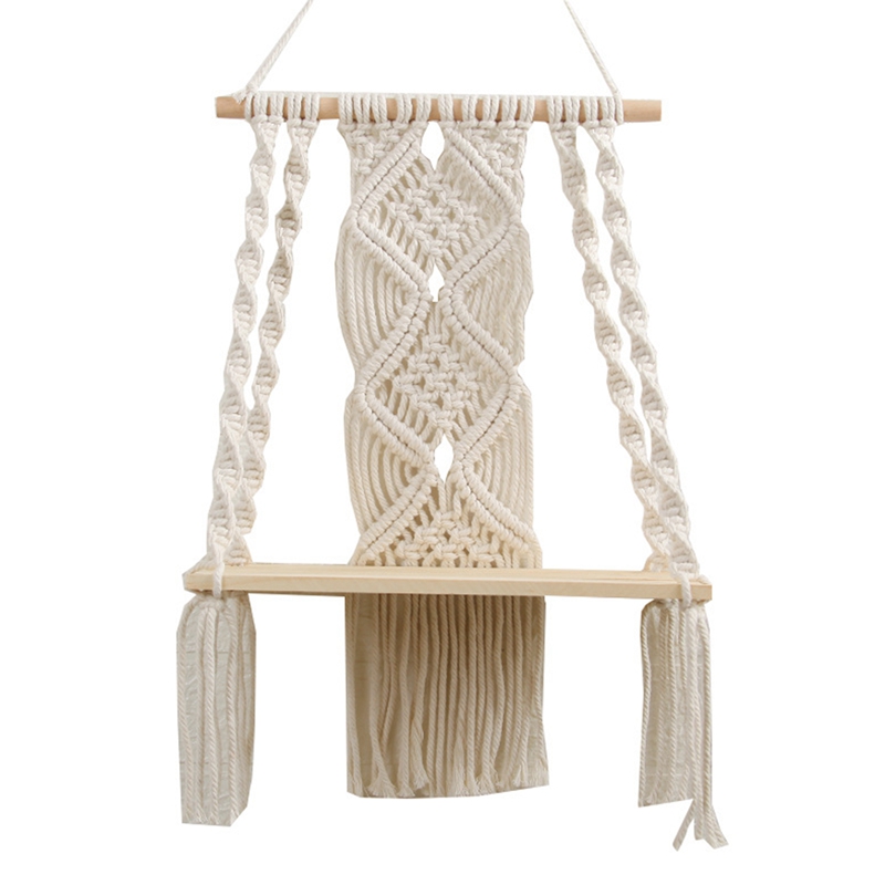 Boho Macrame Wall Hanging Shelf Handmade Woven Tassel Tapestry Rack ...