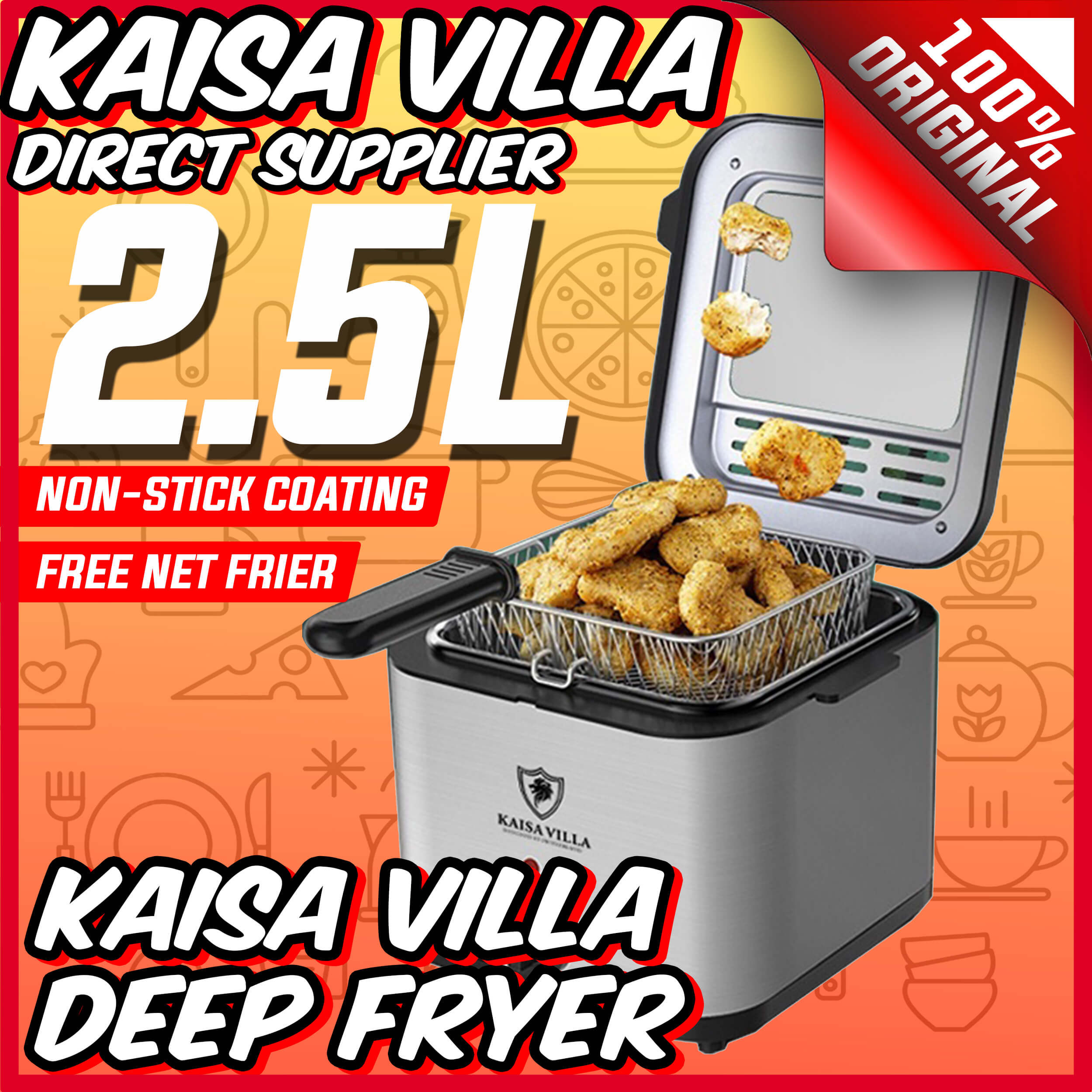 Kaisa Villa deep fryer 2.5L electric fryer french fries frying pan