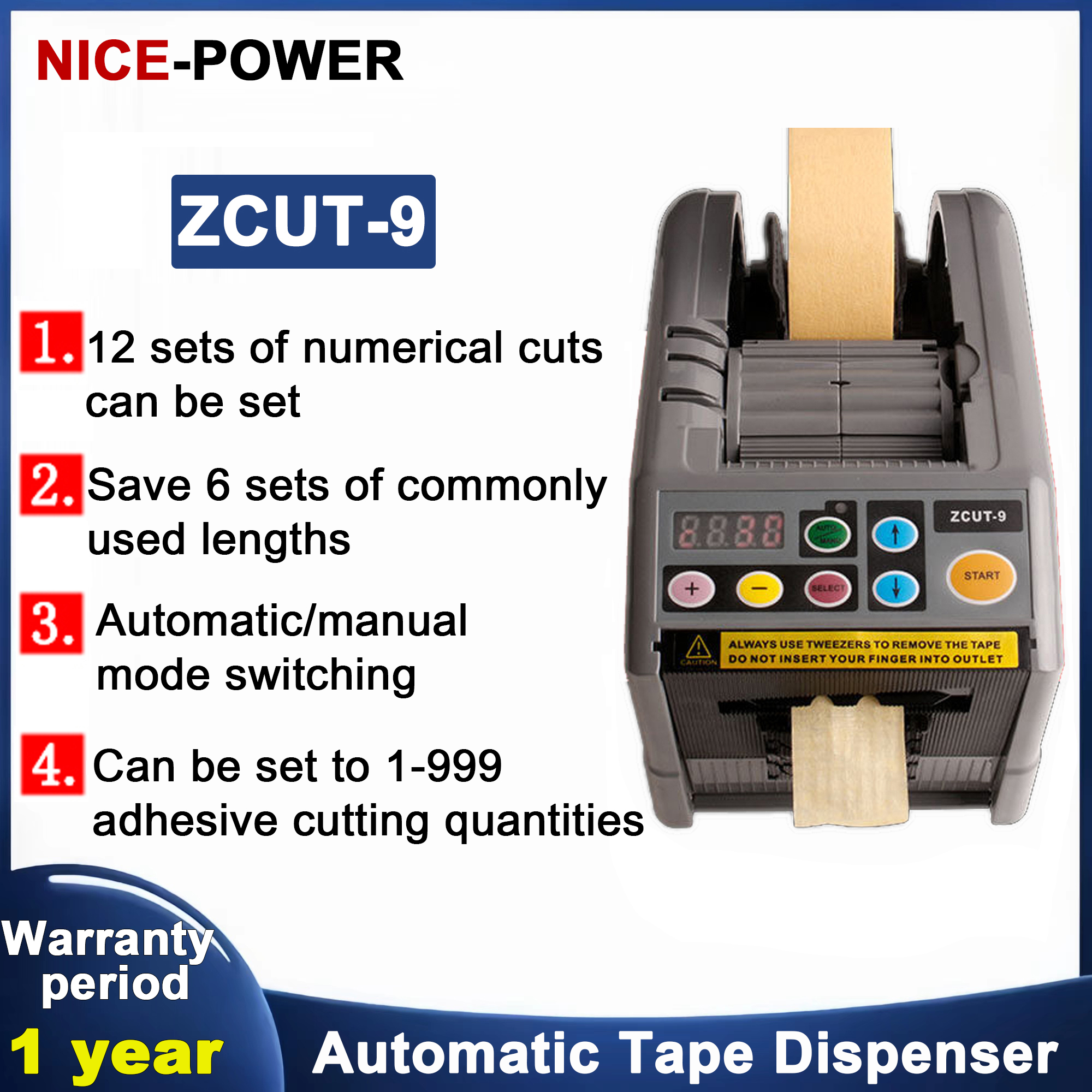 VEVOR VEVOR ZCUT-9 Automatic Tape Dispenser Adhesive Electric Tape