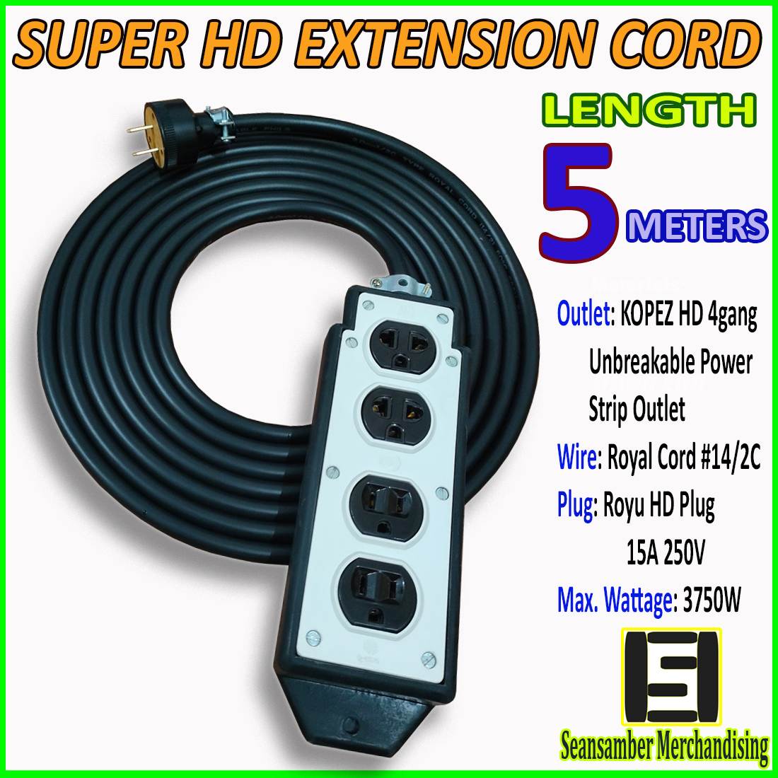 Super Heavy Duty Extension Cord with Kopez 4Gang Unbreakable Power