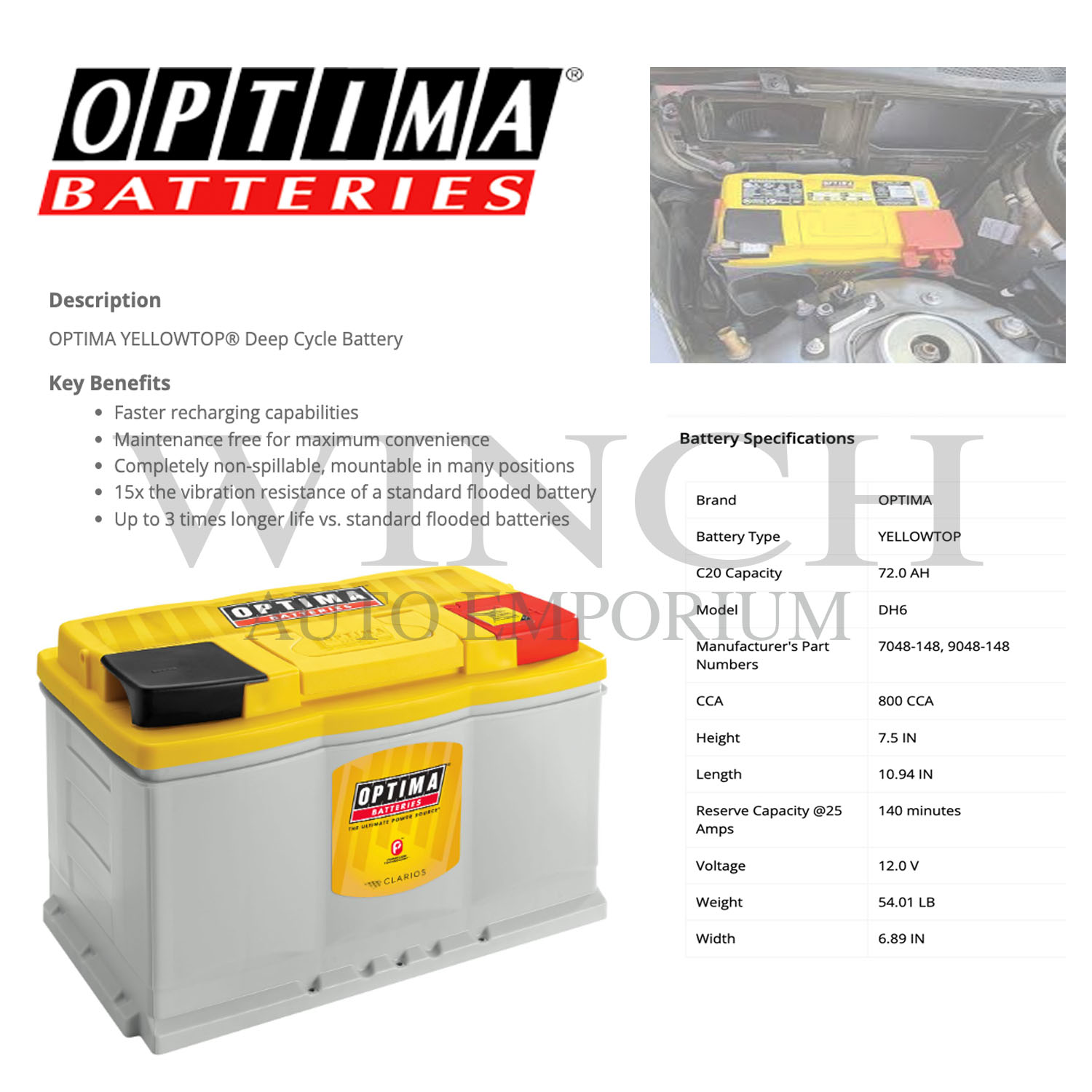 Car Battery AGM DIN66 OPTIMA DH6 YELLOW TOP Lazada PH