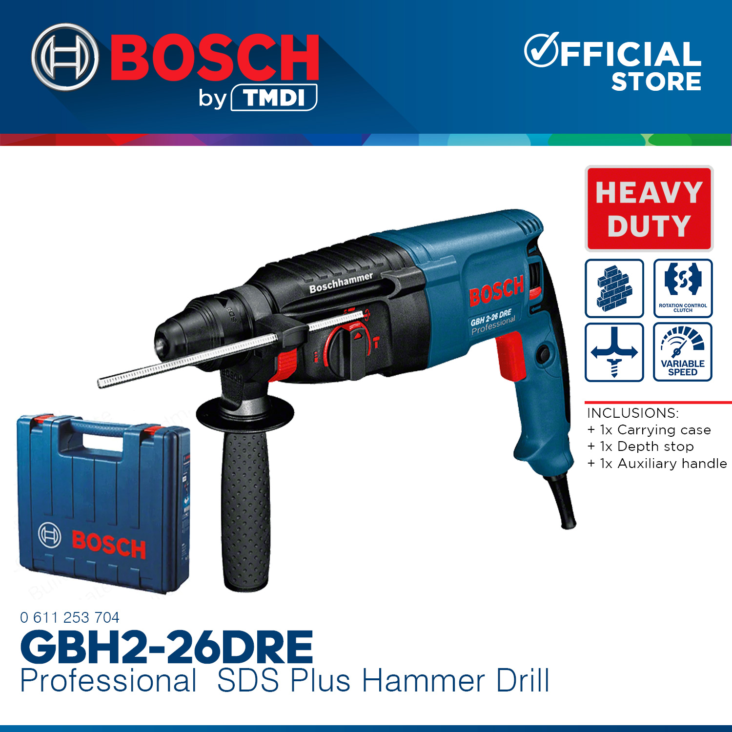 Bosch Professional 800W SDS Plus Hammer Drill with Case Universal Rotary Hammer Drill GBH 226