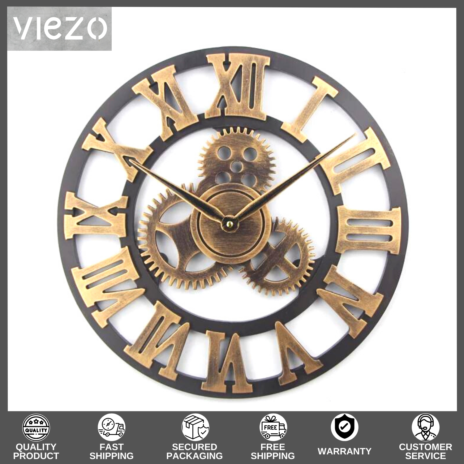 VIEZO 30cm/40cm/60cm/80cm oversized wooden gear wall clock decorative