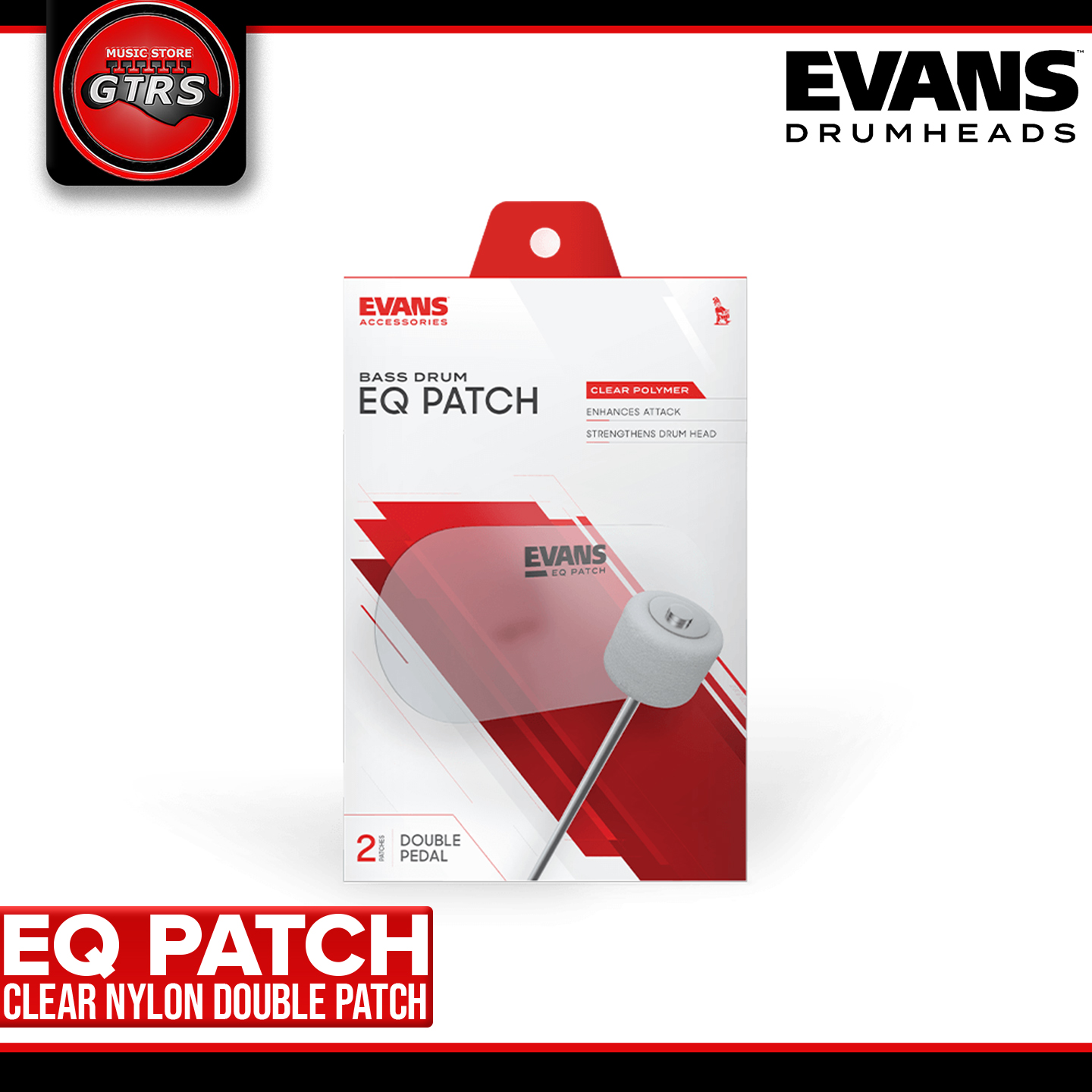 Evans - EQ Patch Bass Drum Pedal Patch for Drum Sets 2 Patches for Pack