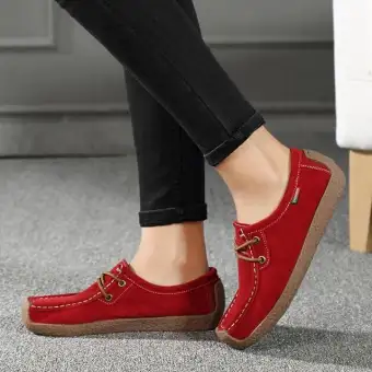 scarlet leather flat shoes