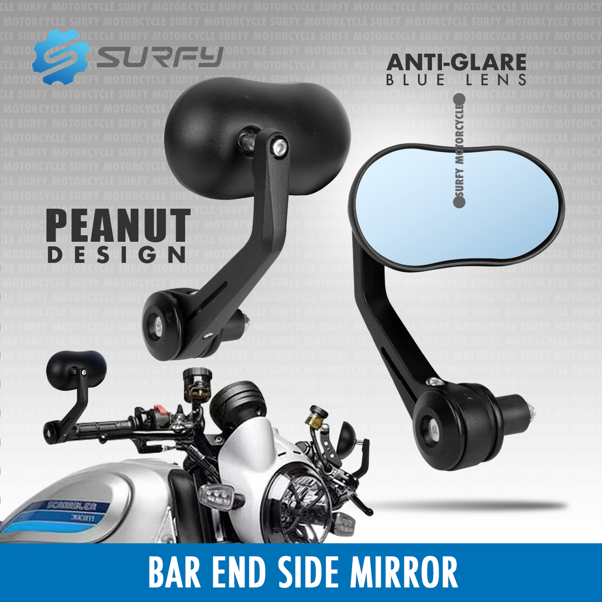 Peanut Bar End Side Mirror 13cm Height Clearer Vision Retro Style CNC