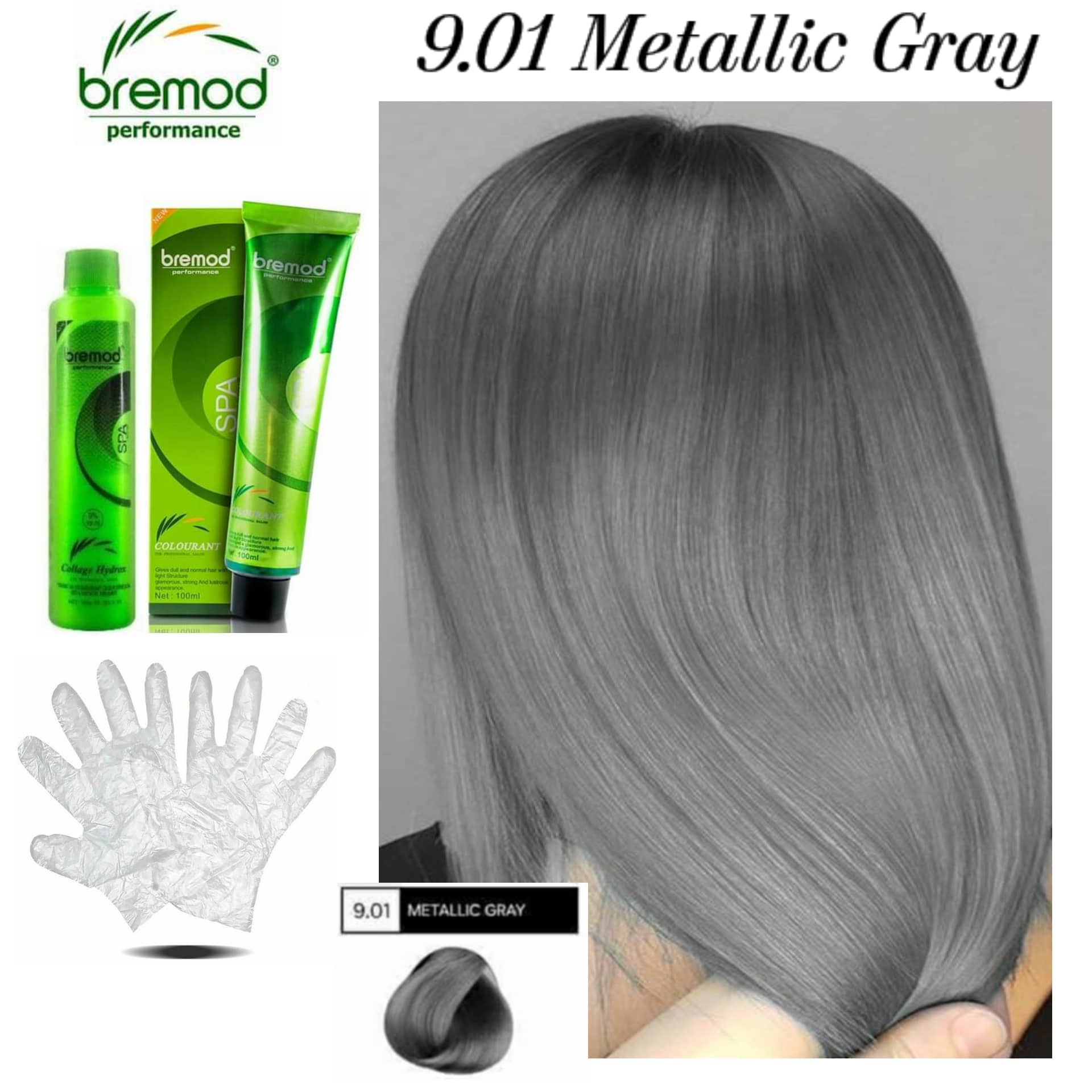 Bremod 901 Metallic Gray Permanent Hair Color 100ml Set With 