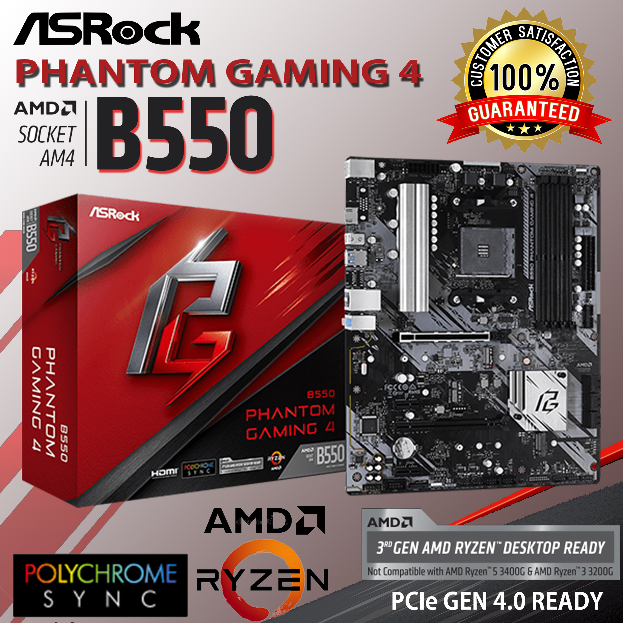 ASRock B PHANTOM GAMING 4 AMD B Chipset PCIe GEN 4.0 Ready