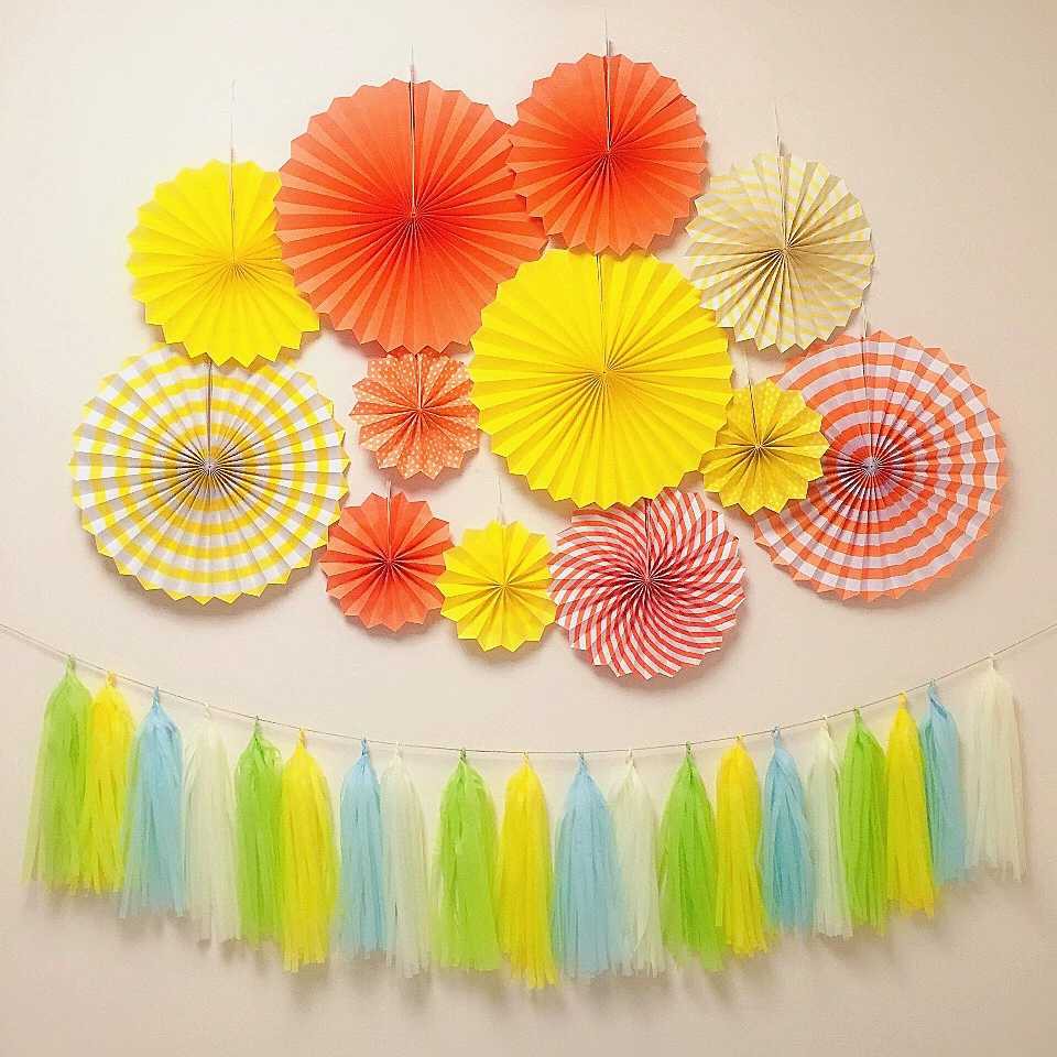 6 in 1 Yellow colour Paper fan flower decoration set birthday party
