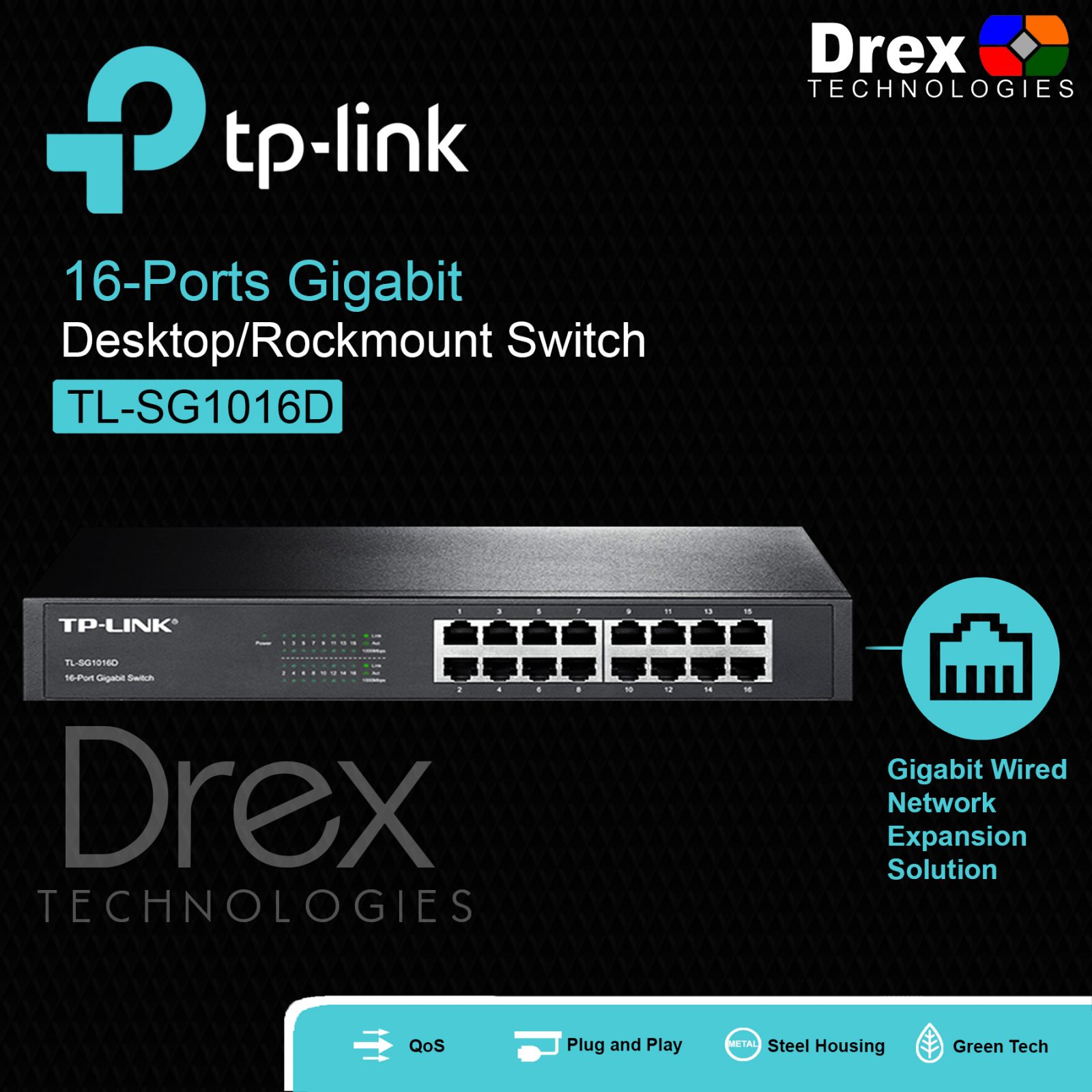 TP-link 16 Ports TL-SG1016D Gigabit Desktop Rackmount Switch Network Hub |  Plug and Play | MAC Address self-Learning, Auto MDI/MDIX and Auto
