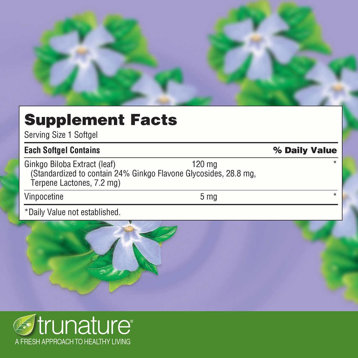 Trunature Ginkgo Biloba 120mg with Vinpocetine, 300 Softgels review and