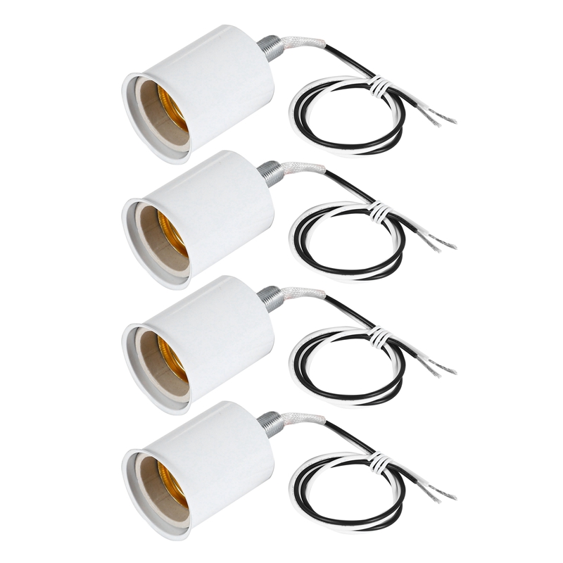 4X E27 Ceramic Screw Base Round LED Light Bulb Lamp Socket Holder ...