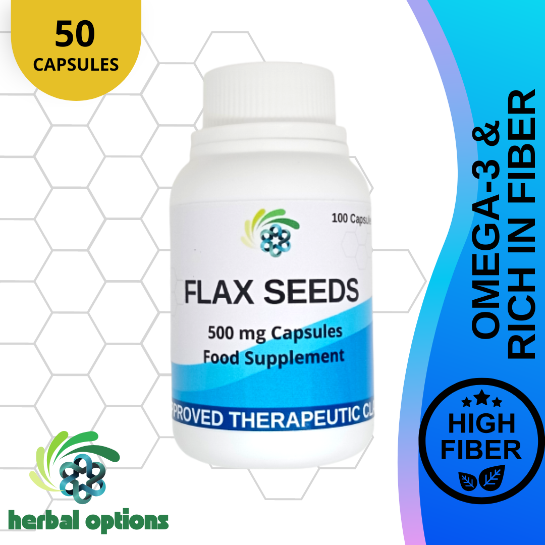 Organic Flaxseed Capsules 50 and 100 Capsules, Dietary Fibers, Rich in