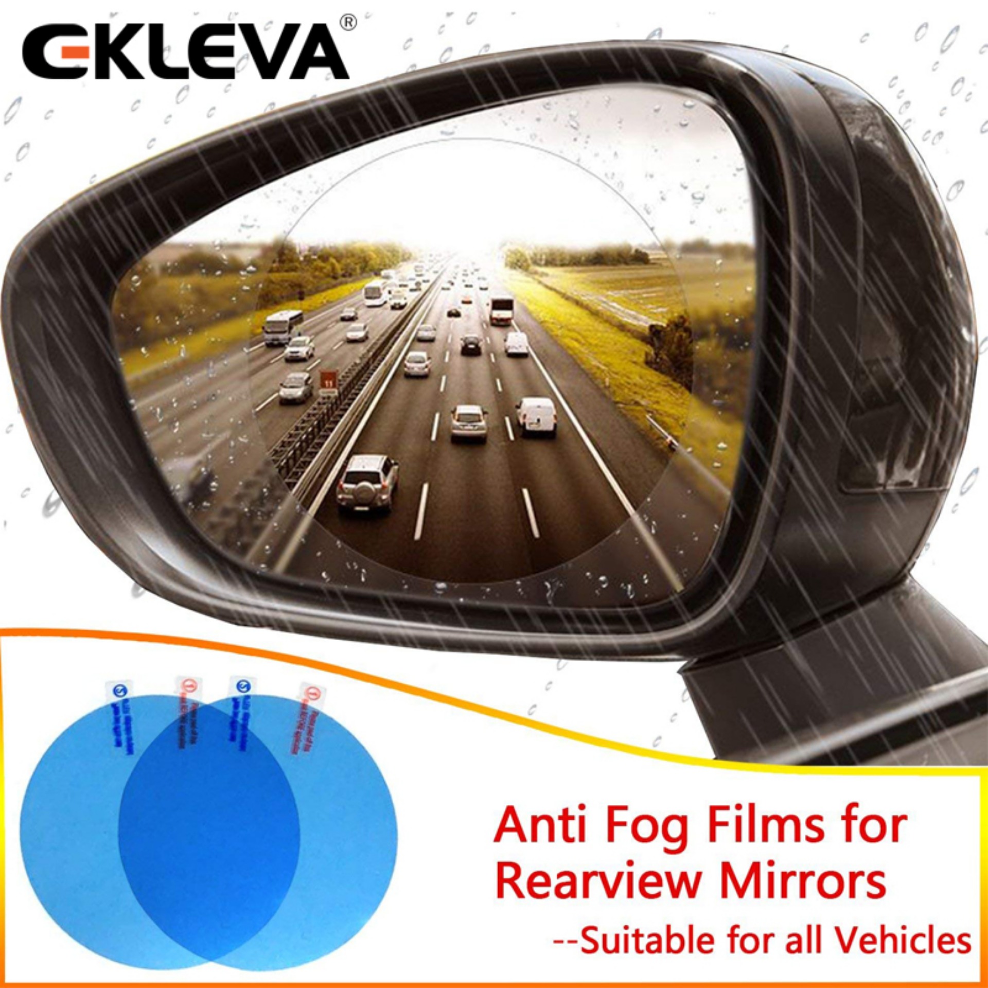 EKLEVA Car Rearview Mirror Protective Anti Fog, Rainproof Film & Anti-Glare Scratch-proof Waterproof Protective Film for Side Mirror, Suitable for All Automobile & Vehicle Models, Pack of 2