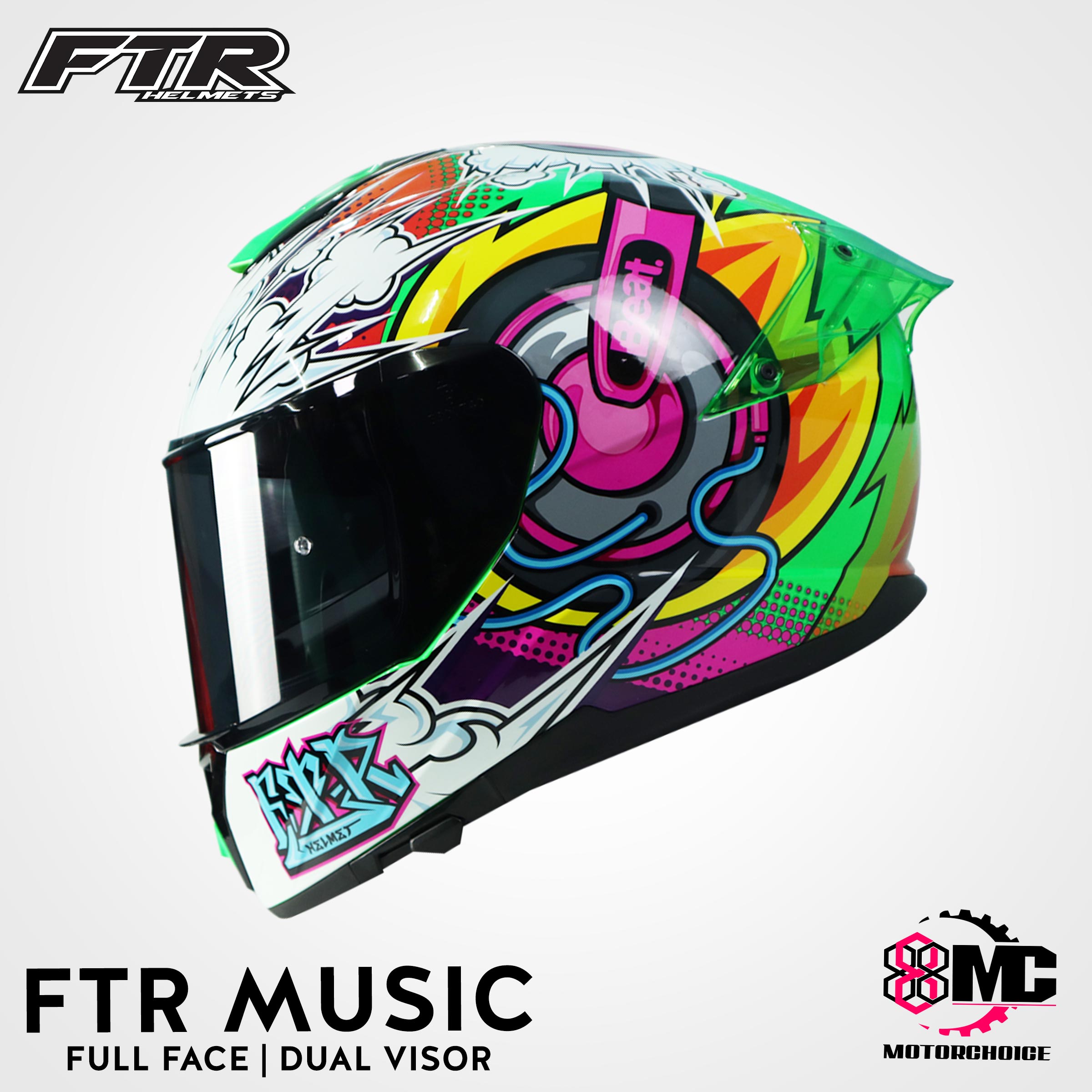 FTR Helmet Music Full Face Dual Visor MotorChoice888 Lazada PH