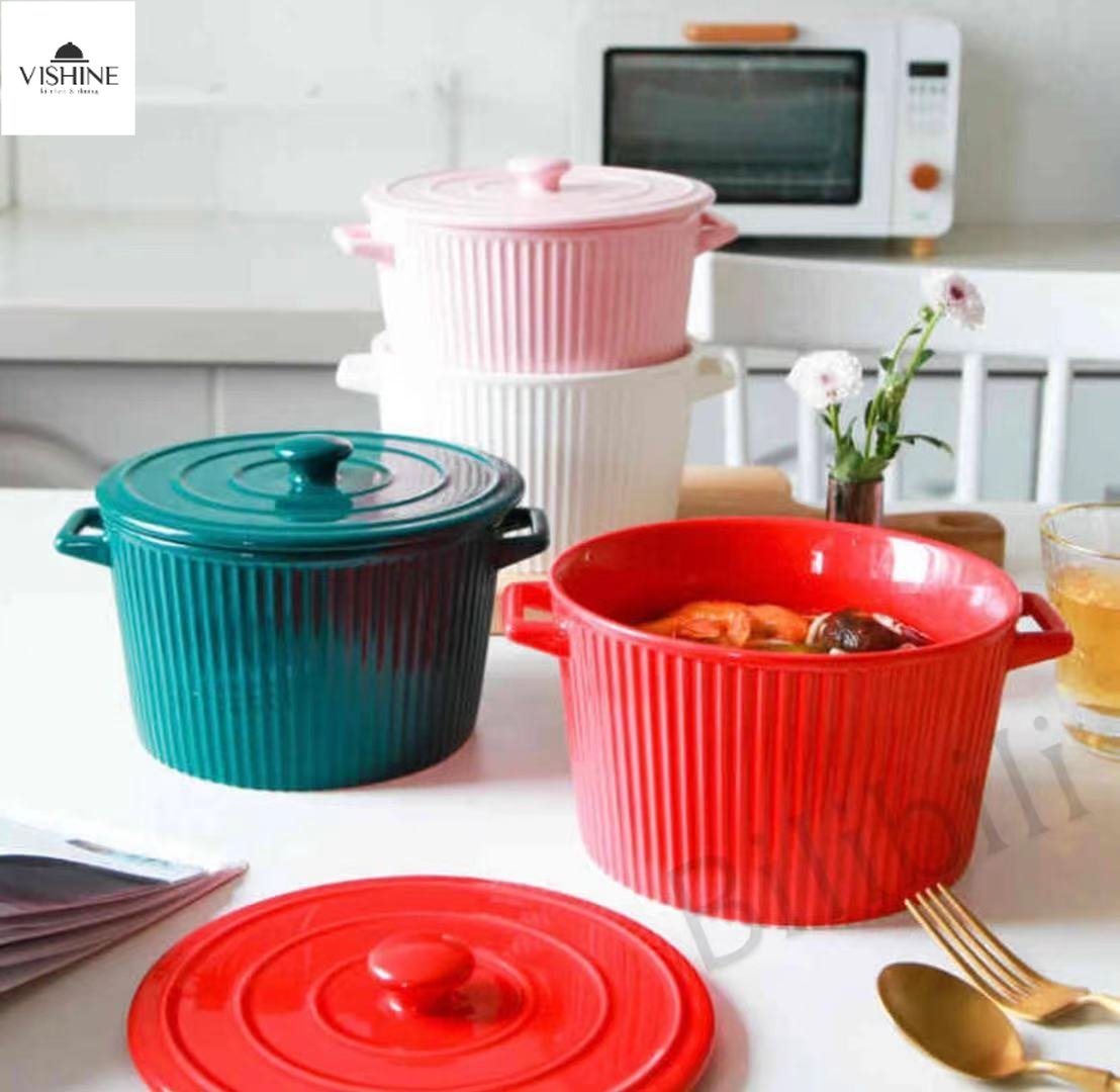 Nordic Ceramic Double Ear Soup Bowl Instant Noodle Bowl Deep Soup Basin