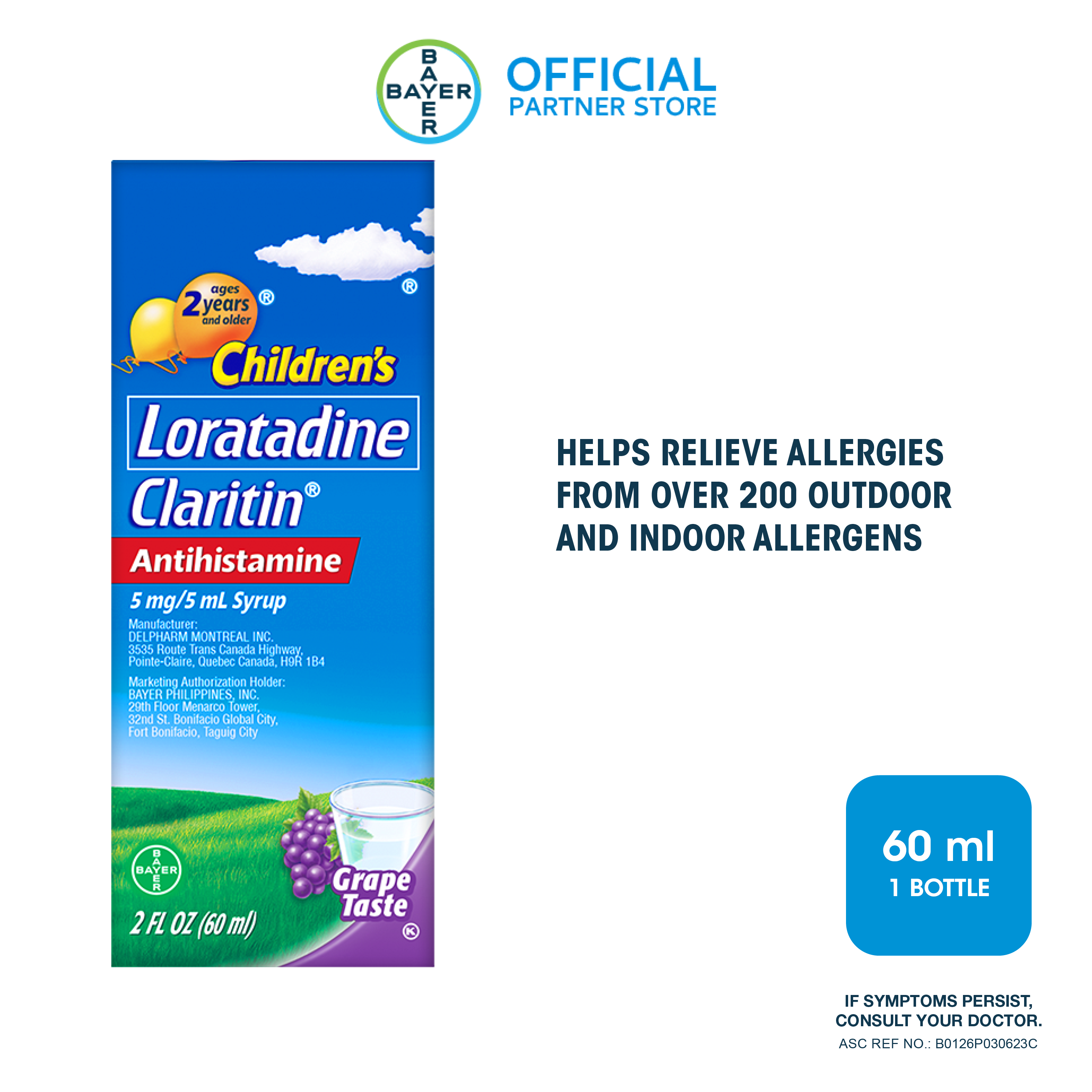 CLARITIN® Loratadine 5mg/5ml Grape Syrup for kids' allergy relief from