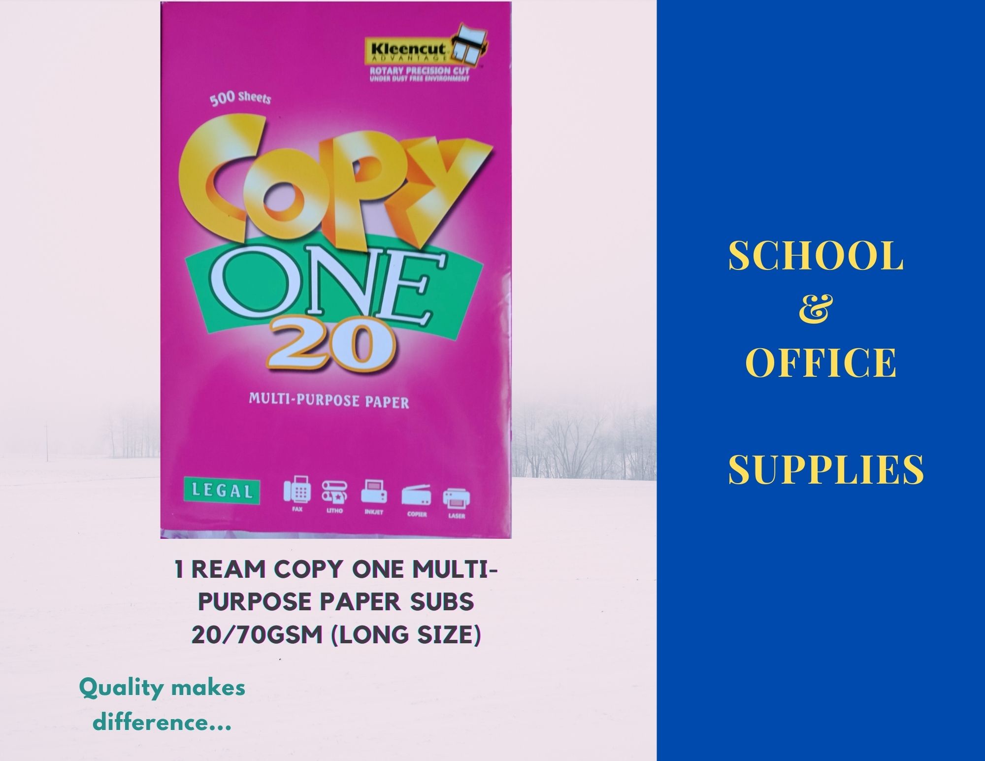 Copy One MultiPurpose Paper, Legal (8.5in; x 13in;) 70 gsm/Subs 20